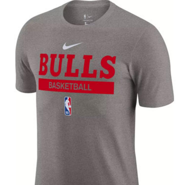 Nike Chicago Bulls Mens Grey Dri-Fit Practice Letter Print Crew Neck Training Short Sleeve T-Shirt Men T-Shirt DR6456-063