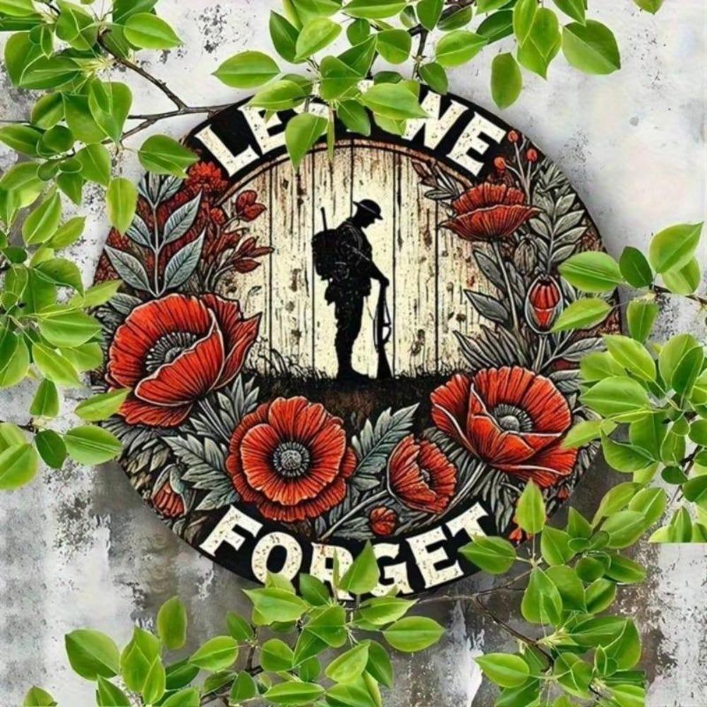 Vintage Poppy Metal Wall Art Rustic Aluminum Round Sign Decor