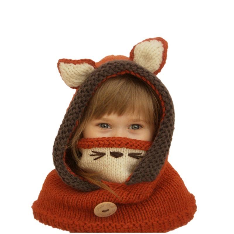 Autumn and Winter New Children's Hats, Capes, Masks, Fox Wool Hats, Shawls, Thermal Ears, Animal Knitting