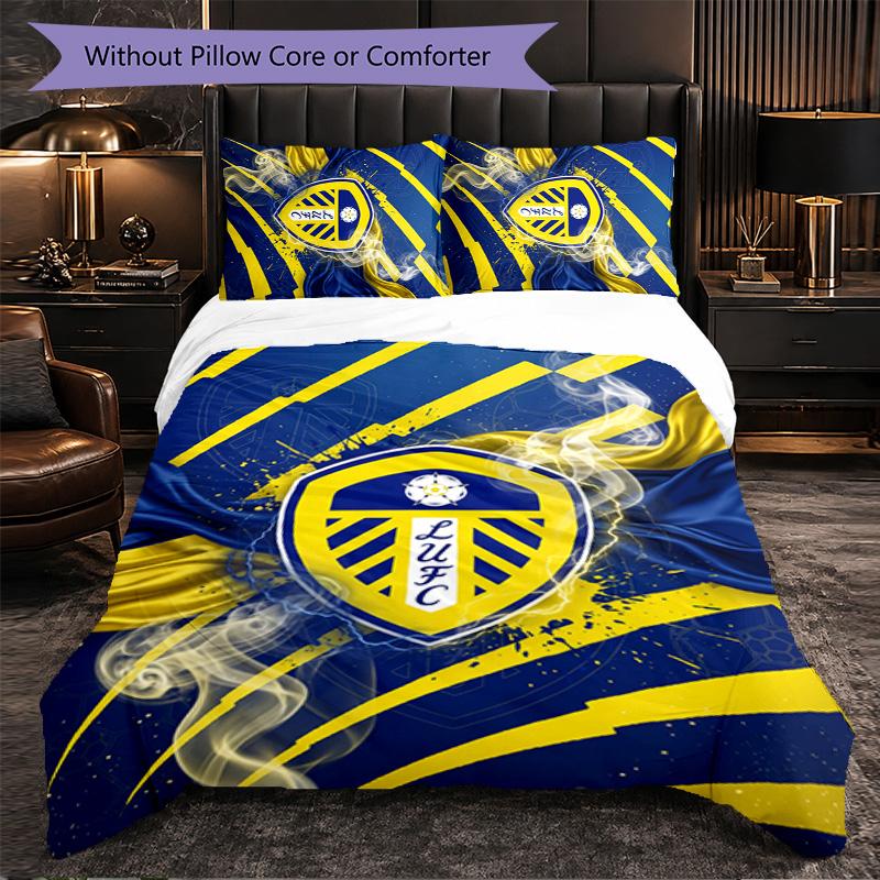 Fotbalový povlečení set Leeds United 3dílný Měkký povlak na přikrývku se povlaky na polštáře Tištěný set pro dekoraci ložnice pro domácnost