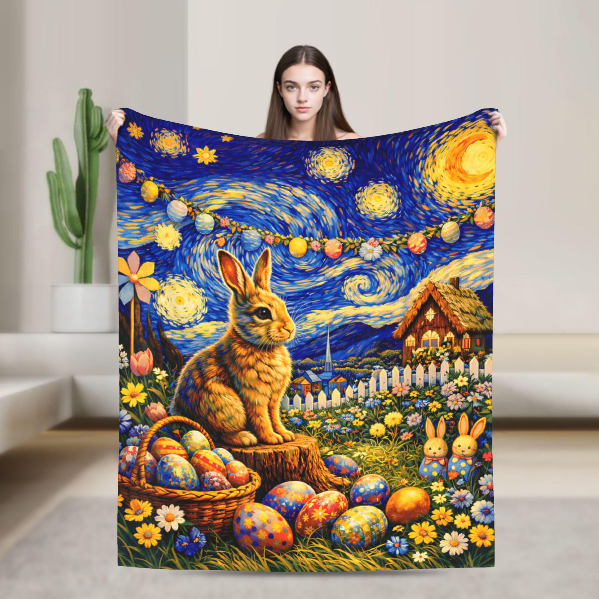 

Happy Easter Day Easter Bunny Eggs Blanket Quality Super Soft Throw Blanket Winter Children Couch Chair Sofa Bed Bedspread 75x100cm (30x40inch)