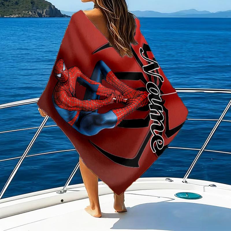 1pc Spider Man1 Beach Towel with Custom Name, Beach/Swimming/Bath/Picnic/Camping Towel, Suitable for Seaside Beaches