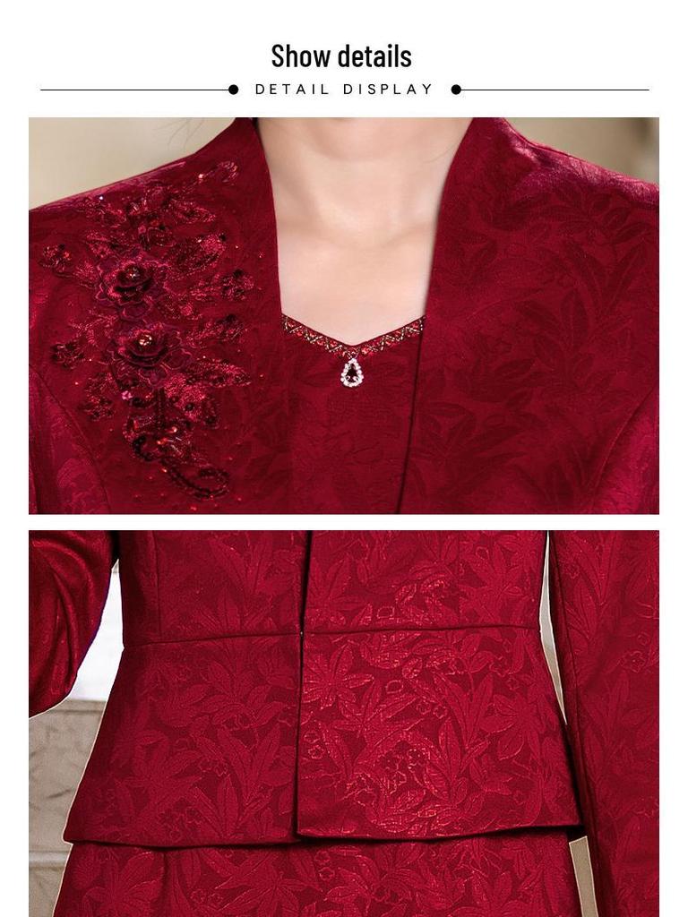 2025 Autumn Collection Wine Red Qipao Dress - Elegant Two-Piece Wedding Banquet Outfit