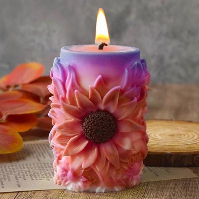 Sunflower Pillar Aroma Candle Silicone Mold DIY Daisy Flower Cylinder Handmade Soap Diffuser Drip Mold