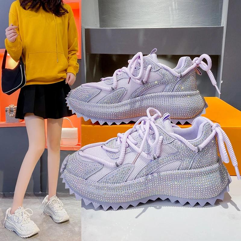 Full Diamond Running Shoes Thick Soled Spring Breathable Sports Water Diamond Casual Versatile Women'S Shoes Sports Shoes