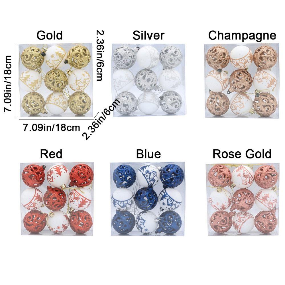 9Pcs 6cm Christmas Ball Set Plastic Hollow Out Christmas Tree Pendant Reusable Decorative Hanging Pendants for Home