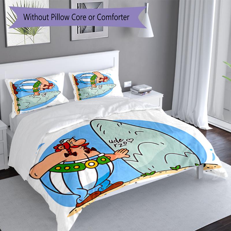 3-teiliges Bettwäscheset mit Asterix dem Gallier Bettbezugset enthält Bettbezug & Kissenbezüge, perfekte Ganzjahres-Schlafzimmerdekoration & Geschenk