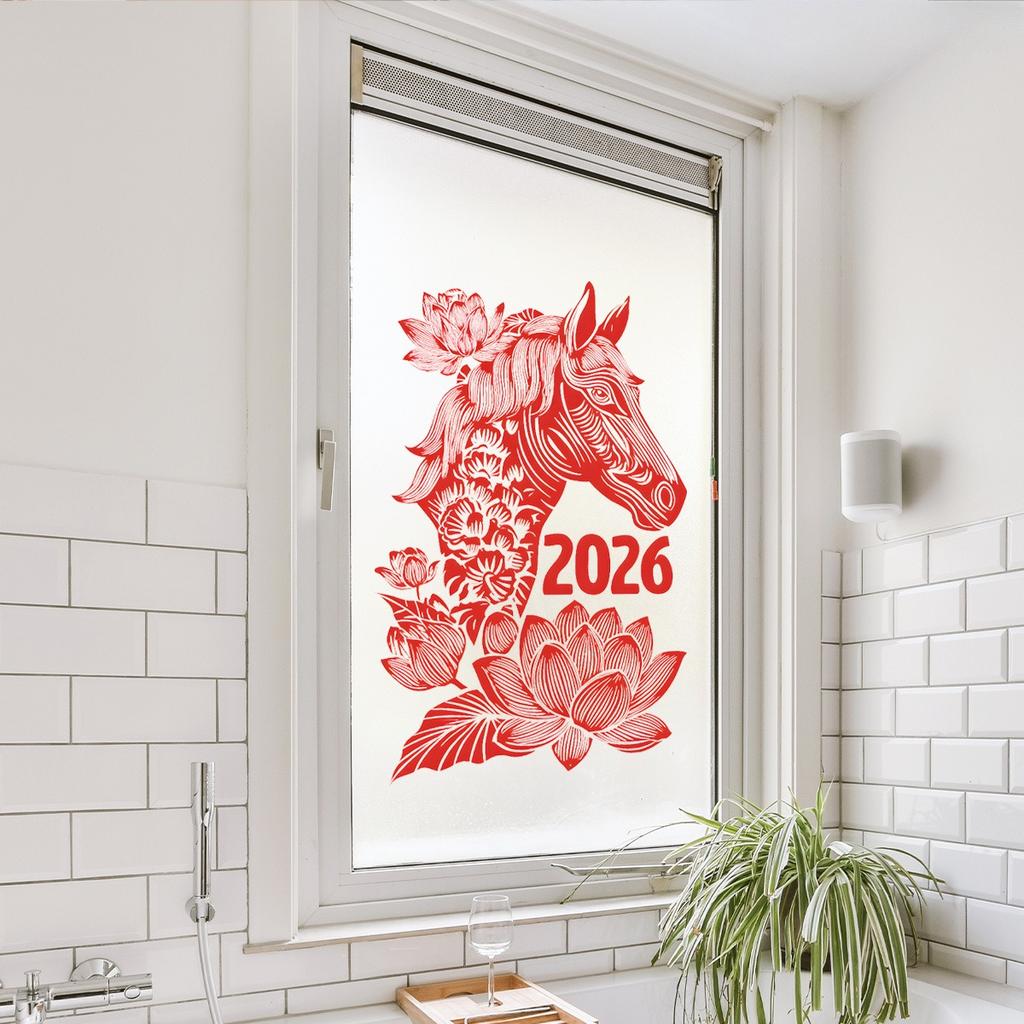 1 Set New Year Horse Year 2026 for Window Stickers,Double-Sided Visible Holiday Decoration Window Stickers Can Be Used for Home