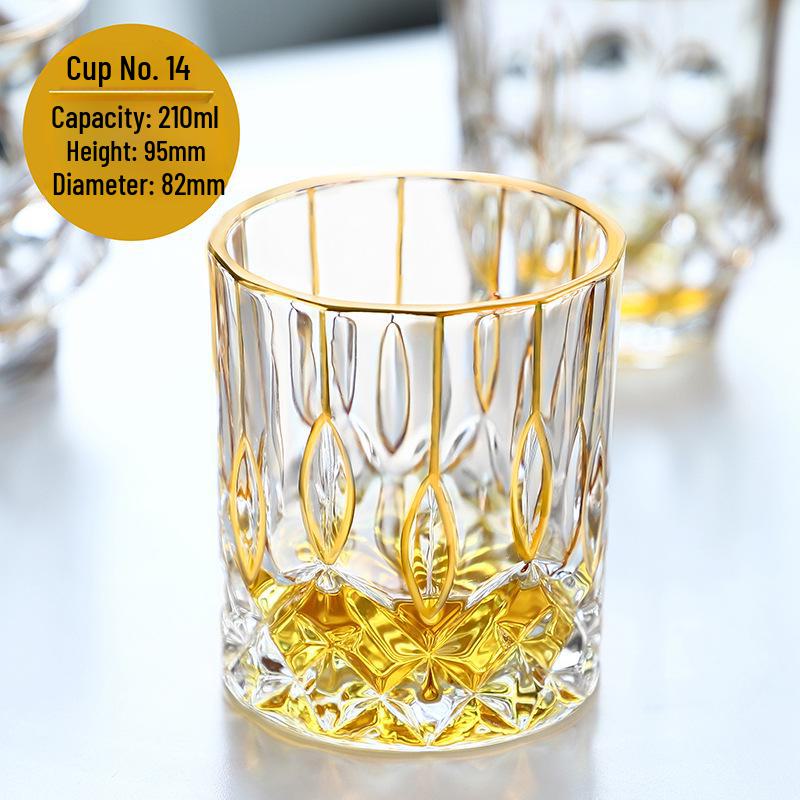 Hand-Painted Crystal Whiskey & Juice Glass with Gold Trim Gold Line Cup