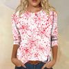 Women Halloween Print Three Quarter Sleeve Round Neck Loose Fit Casual Shirt Top for Holiday and Everyday Wear