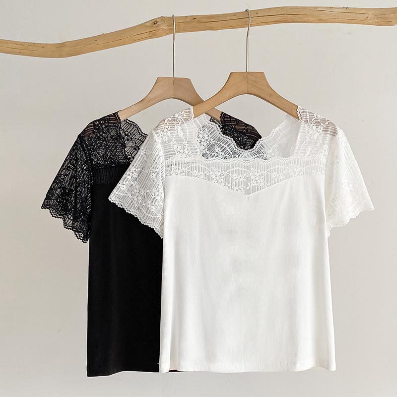 Lace-Trimmed Short Sleeve Pajamas - Women's Spring/Summer Homewear.