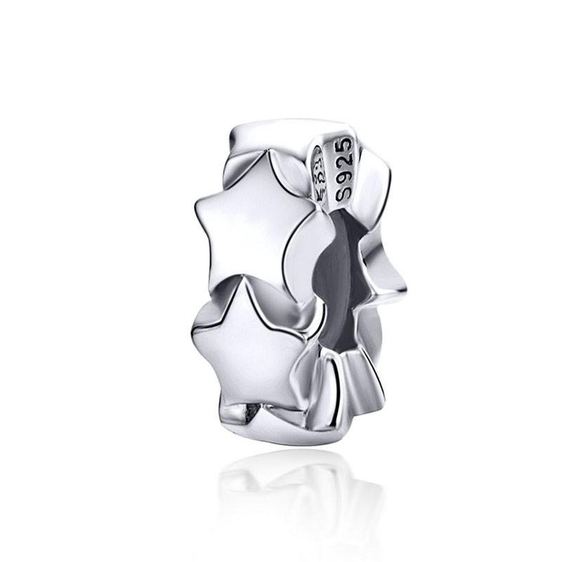 WOSTU 925 Sterling Silver Lucky Star Clip Stopper Bead For Bracelet Moon Star Planet Charm Pendant Fit DIY Neckalce Jewelry Gift