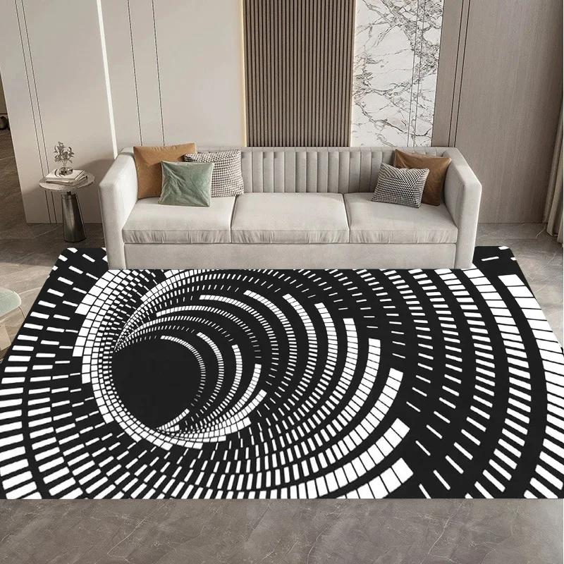 Visual 3D Black and White Grid Illusion Vortex Trap Mat Rug for Bedroom Sofa Living Room Decoration carpet