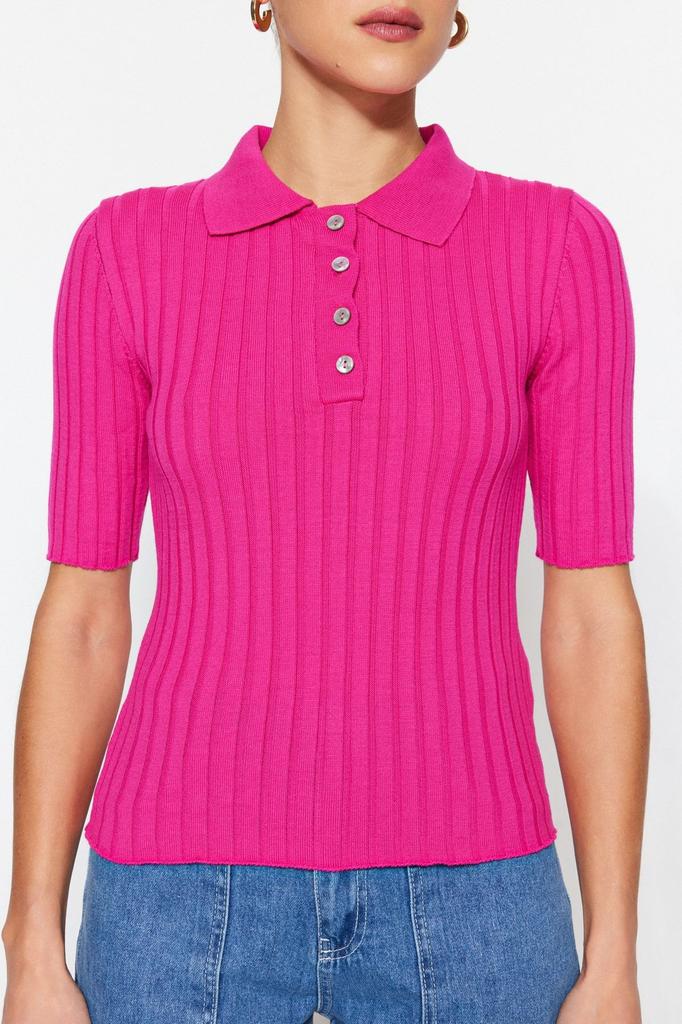 Women's Fashionable Stylish Sweater Mink Basic Polo Neck T-Shirt Look Knitwear Sweater