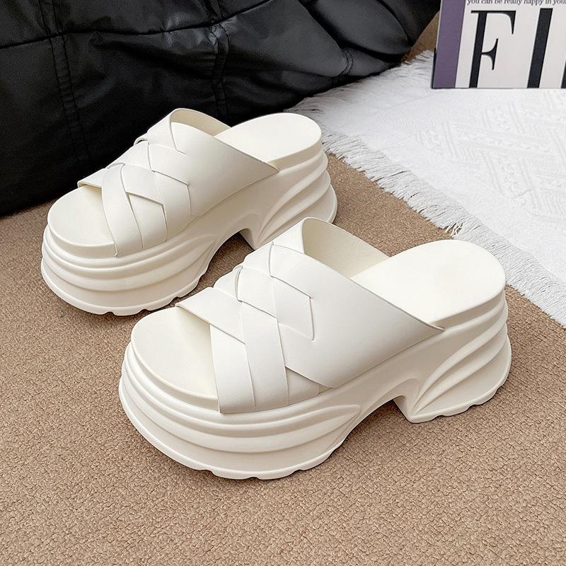 New Thick Heel Cool Slippers Women's Summer 2025 New Muffin Thick Bottom Hollowed Fish Mouth Slippers Fashion Flip