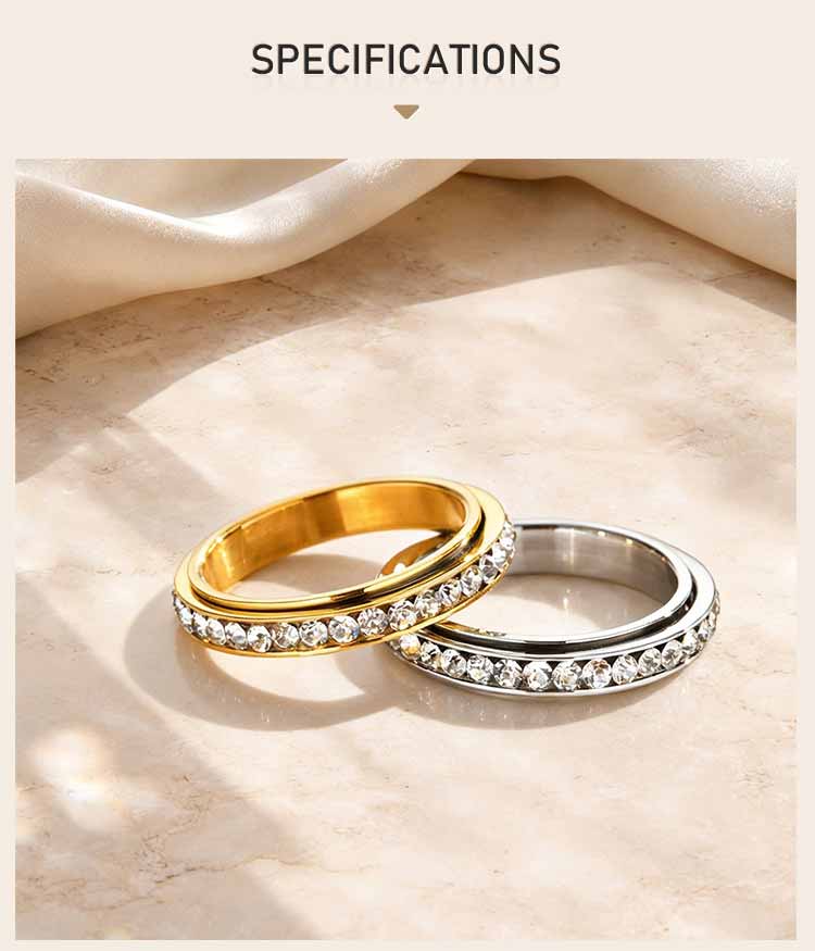 Spinner Ring Cubic Zirconia Eternity Band for Women Men, 4mm Stainless Steel Fidget Ring for Anxiety Stress Relief Non Tarnish