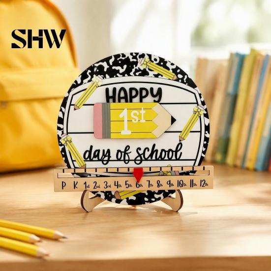 Academic Year Commemorative Board First Day of School Chalkboard Sign, Reusable Wooden Milestone Board, Tabletop Decor for Classroom Memories Back to