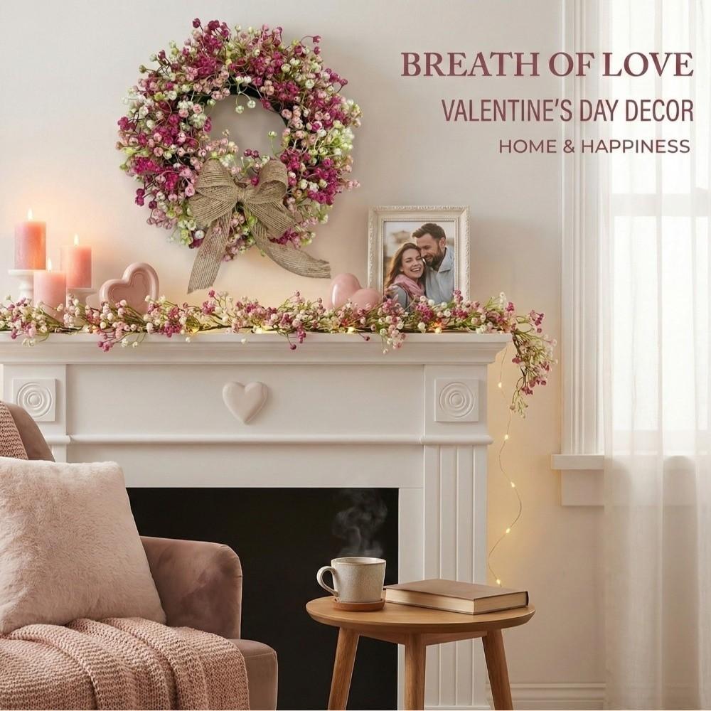 With Bow Spring Flower Wreath Lifelike Door Hanging Wreath  Living Room Wall