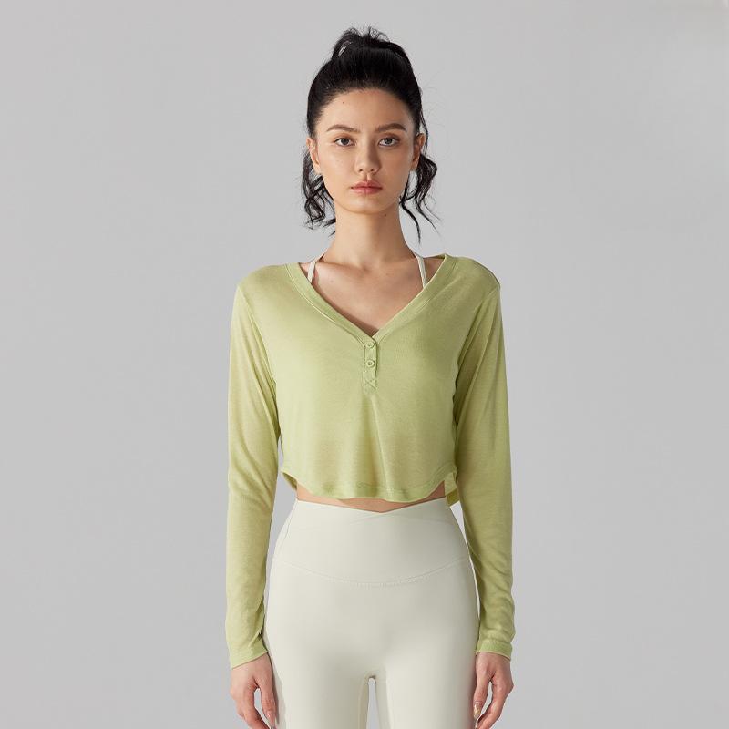 Women's Blouse Yoga Long Sleeve Loose Breathable V-Neck Sports Quick Dry Running Fitness Clothing