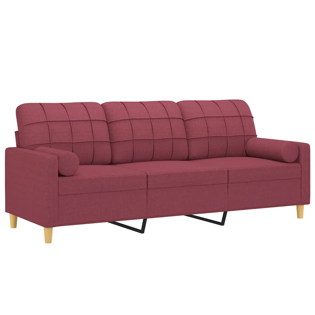 Vidaxl 3-Seater Sofa With Cushions, Burgundy, 180 Cm, Fabric