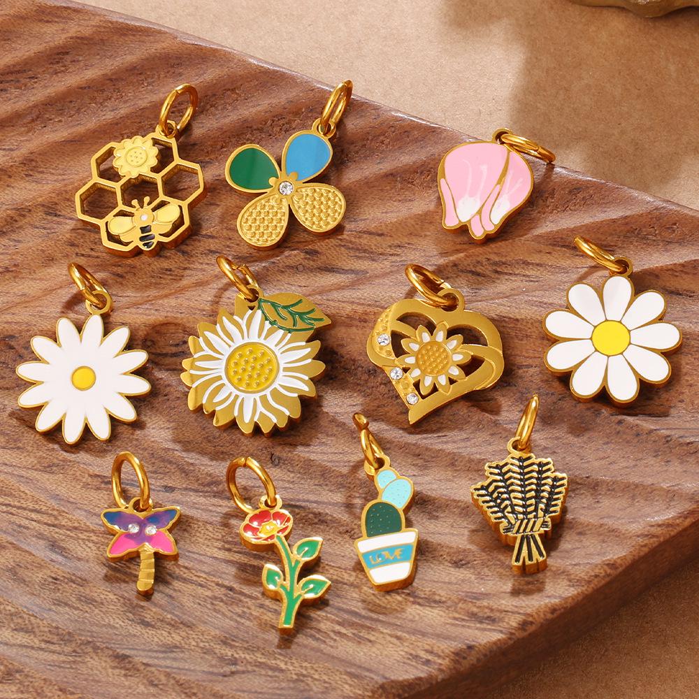 Stainless Steel Cactus Daisy Pendant Charm for DIY Bracelets & Necklaces