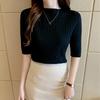 Korean Fashion Folds Solid Color Knitted T-shirt Casual All-match Short Sleeve Slim Pullovers Tops Summer Women's Clothing