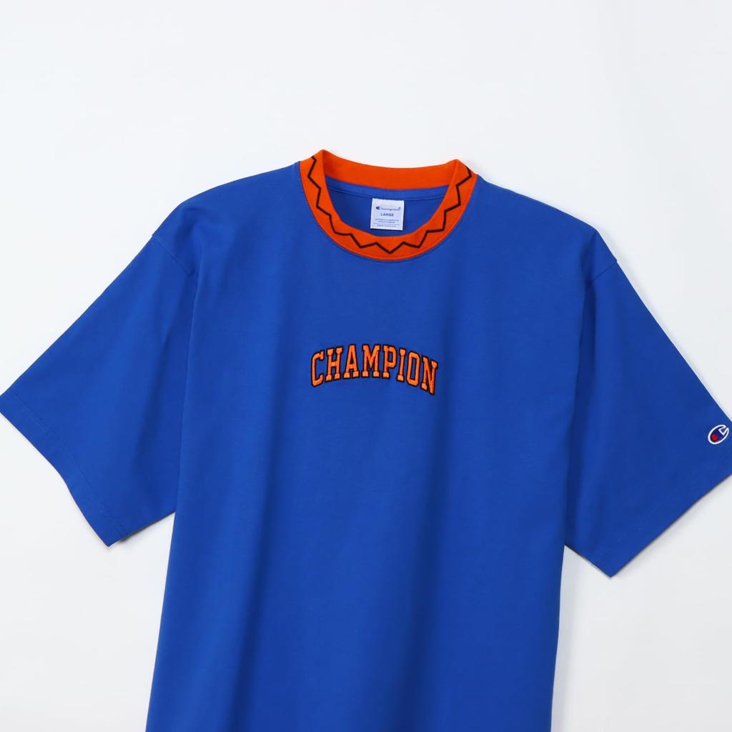 Short Round Ribbed Graphic Short Sleeve Action Royal Blue [Champion] T-Shirt, Sleeve, Neck, 100% Cotton, Logo, T-Shirt, Style, C3-Z303, Men's,