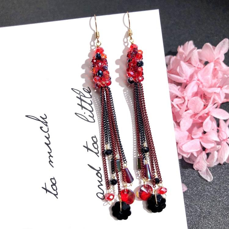 

Роскошные ретро серьги из хрусталя ручной работы, женственные, универсальные, длинные серьги с бахромой, свадебные серьги высокого класса, ювелирные украшения для ушей