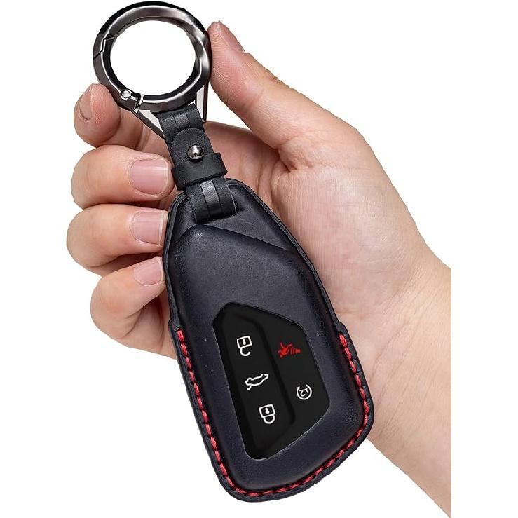 For VW Atlas Key Fob Cover Premium Leather Car Remote Case Holder Keychain Compatible for Volkswagen ID4 MK8 Golf GTI 2025 2024 -Black