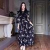 2024 Summer European & American Women's Fashion High-Waisted Slimming Long-Sleeve Print French Dress