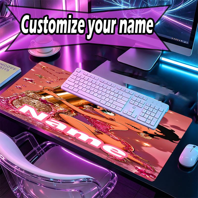 Custom Name Personalized Betty Boop Pattern Mousepad, Laptop PC Desk Mat, Decorative Desk Mat for Home Keyboard Pad Gift