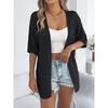 Women Solid Hollow Out Five Quarter Sleeve Knit Open Cardigan Casual Vacation Thin Outerwear