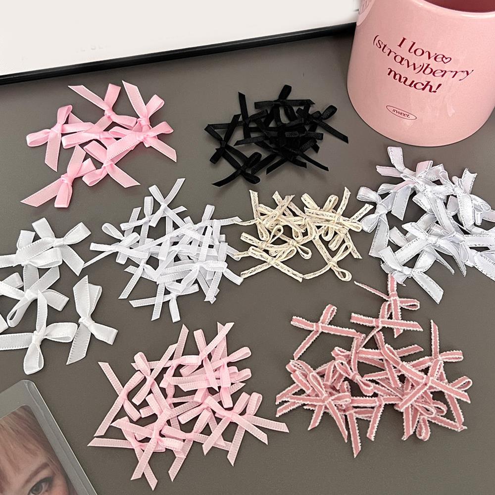 10Pcs Handmade Small Satin Ribbon Pink Bow Photocard Holder Packaging Materials Craft DIY Gift Decor Small Knot Bow Accessories