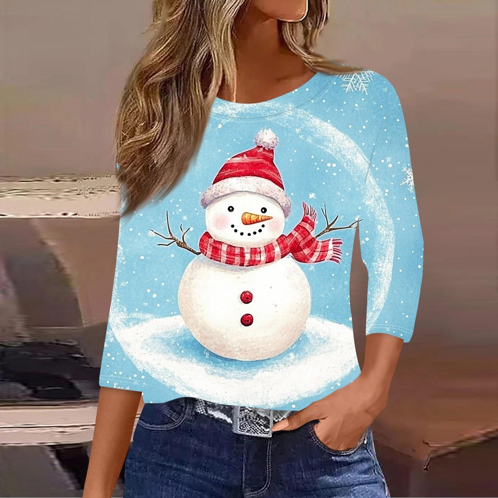 

Женская рубашка с рукавом семь четвертей, модная, повседневная, свободная, с круглым вырезом, на Рождество S