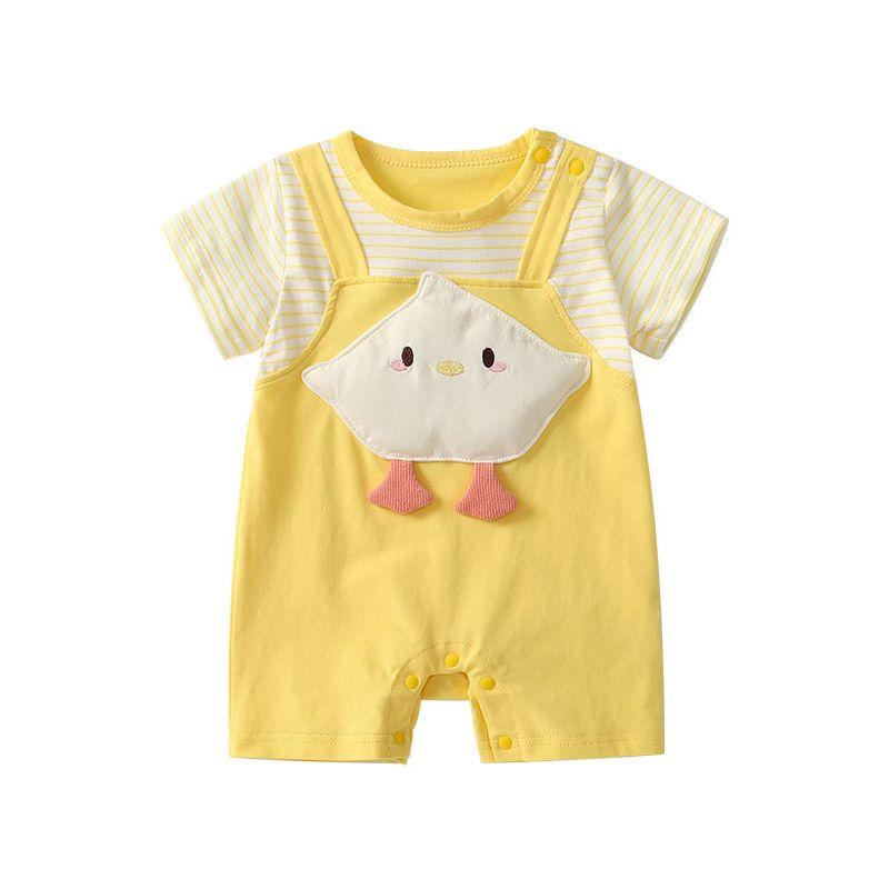 2025 New Style Girls' Pure Cotton Short-Sleeve Romper Newborn Baby Summer Thin One-Piece Crawling Suit Infant Duckling Summer Outfit