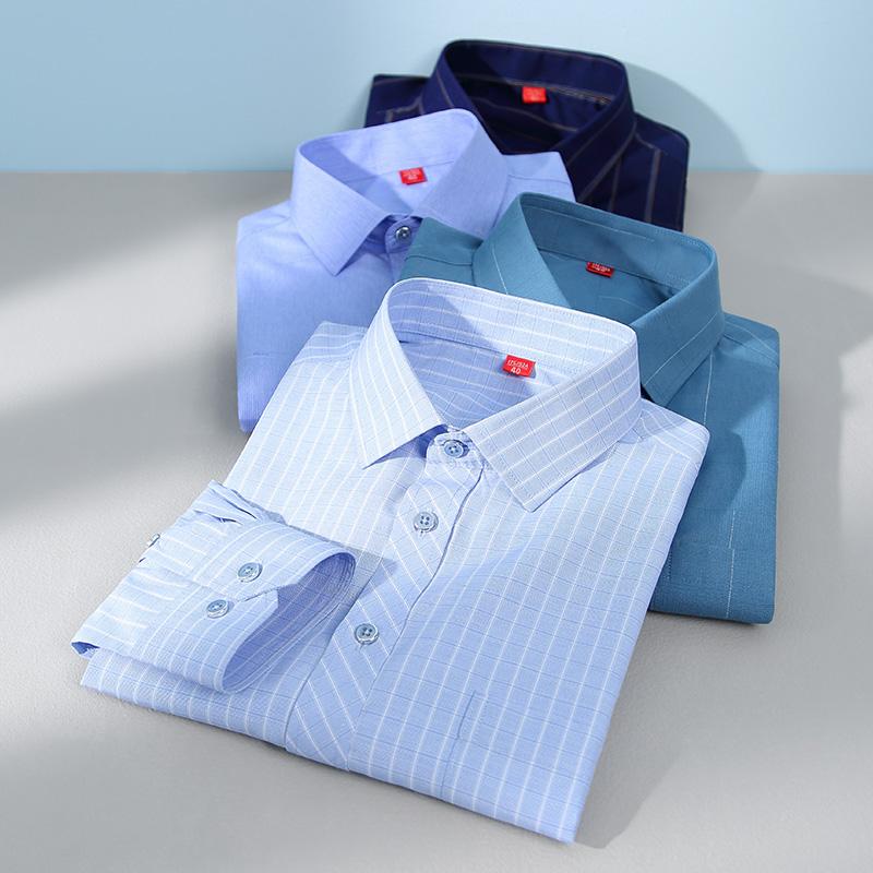 Autumn Stripe Shirts For Men Long Sleeve Luxury Casual Formal Plaid Print Business Social Soft Slim Fit Office Elegant Clothes