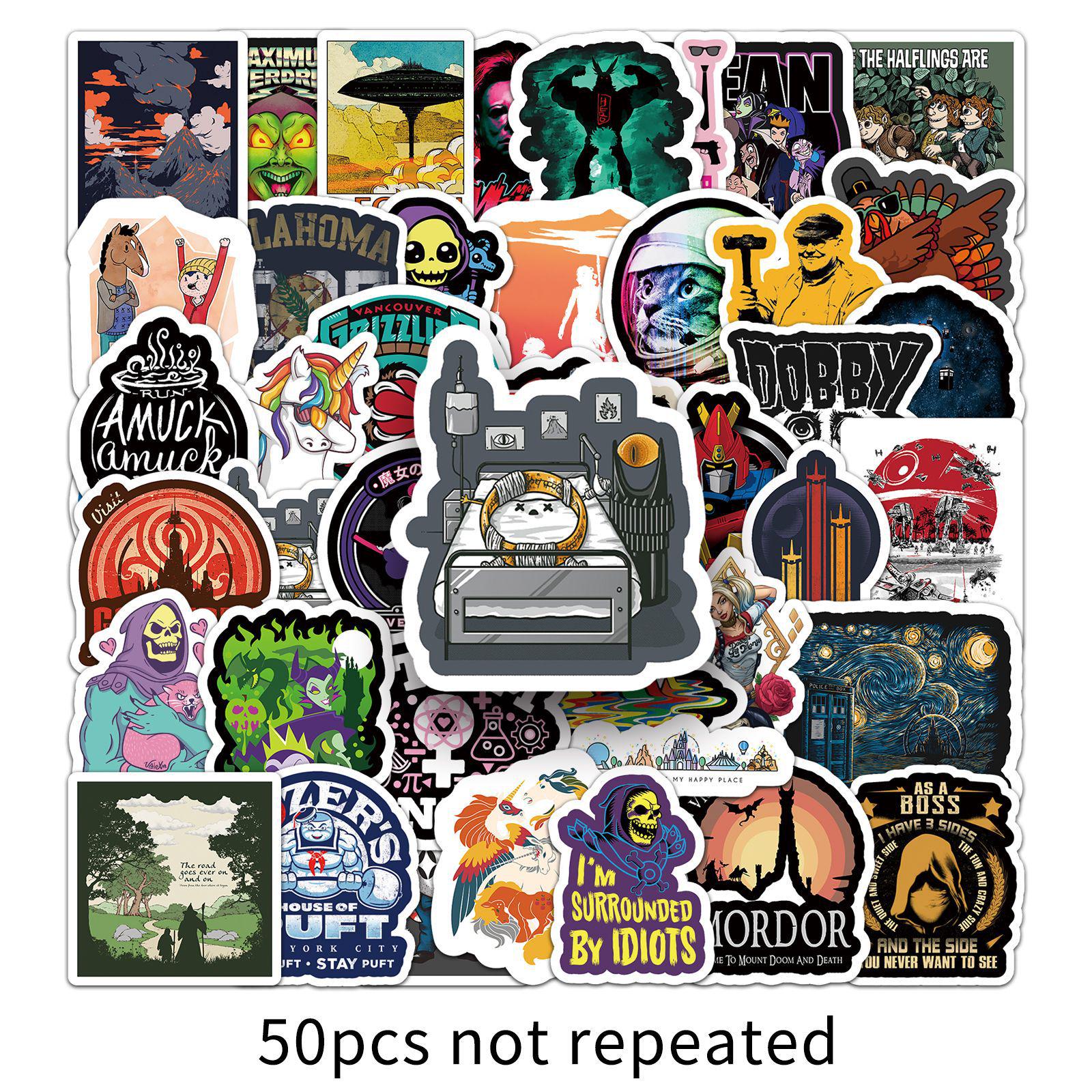 50PCS Retro European & American Colorful Waterproof Stickers for Scooters & Suitcases