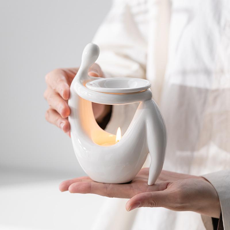 Kreative Kerzenständer, beruhigender ätherischer Öl-Aromatherapie-Diffusor, beheizter Weihrauch-Diffusor, weißer Keramik-Kerzenhalter, Heimdekoration