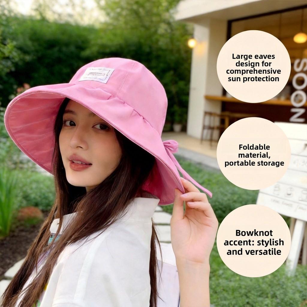 Fisherman Hat Large Brim With Bowknot Sun Protection For Summer Casual Wear