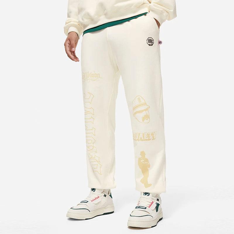 Li Ning Badfive Graphic Print Cuffed Loose Knit Sports Pants Men Bottoms Off-White AKLTB37-3