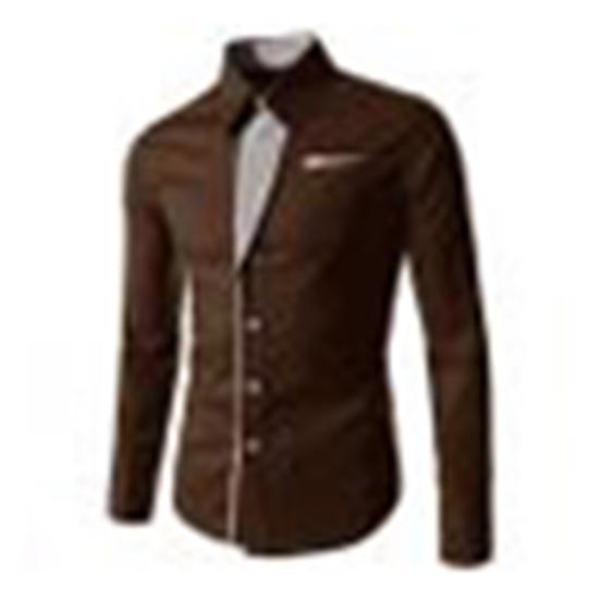 Fashion Men Stand Collar Long Sleeve Color Block Button Up Shirt Slim Fit Top