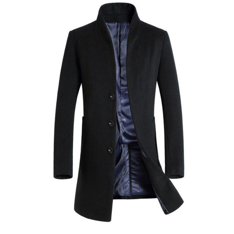 Luxurious Mens Winter Formal Trench Coat Double Breasted Long Wool Jacket Outwear