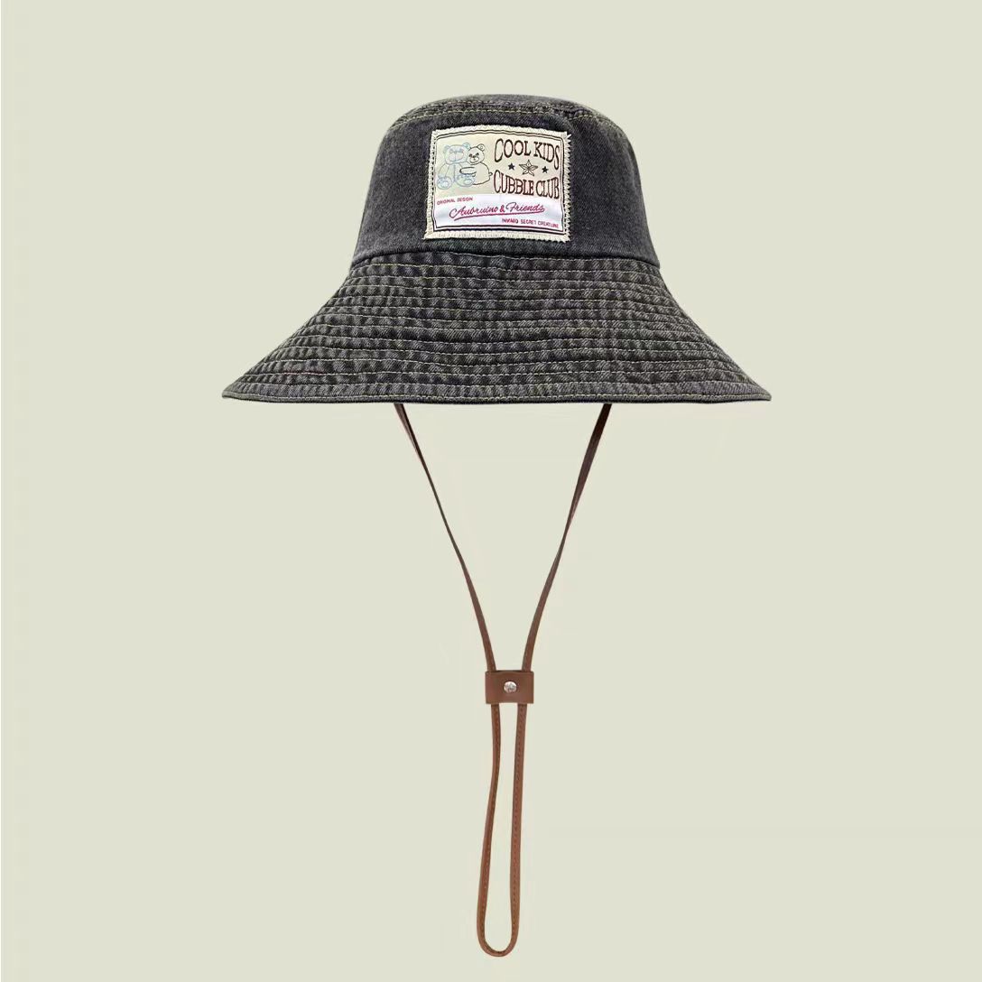 

Большие поля кожаной ветрозащитной веревки, солнцезащитный козырек и защита от солнца показывают лицо, маленькая шляпа рыбака для бассейна, мужская и женская весенняя ретро универсальная M（56-58cm） чёрный