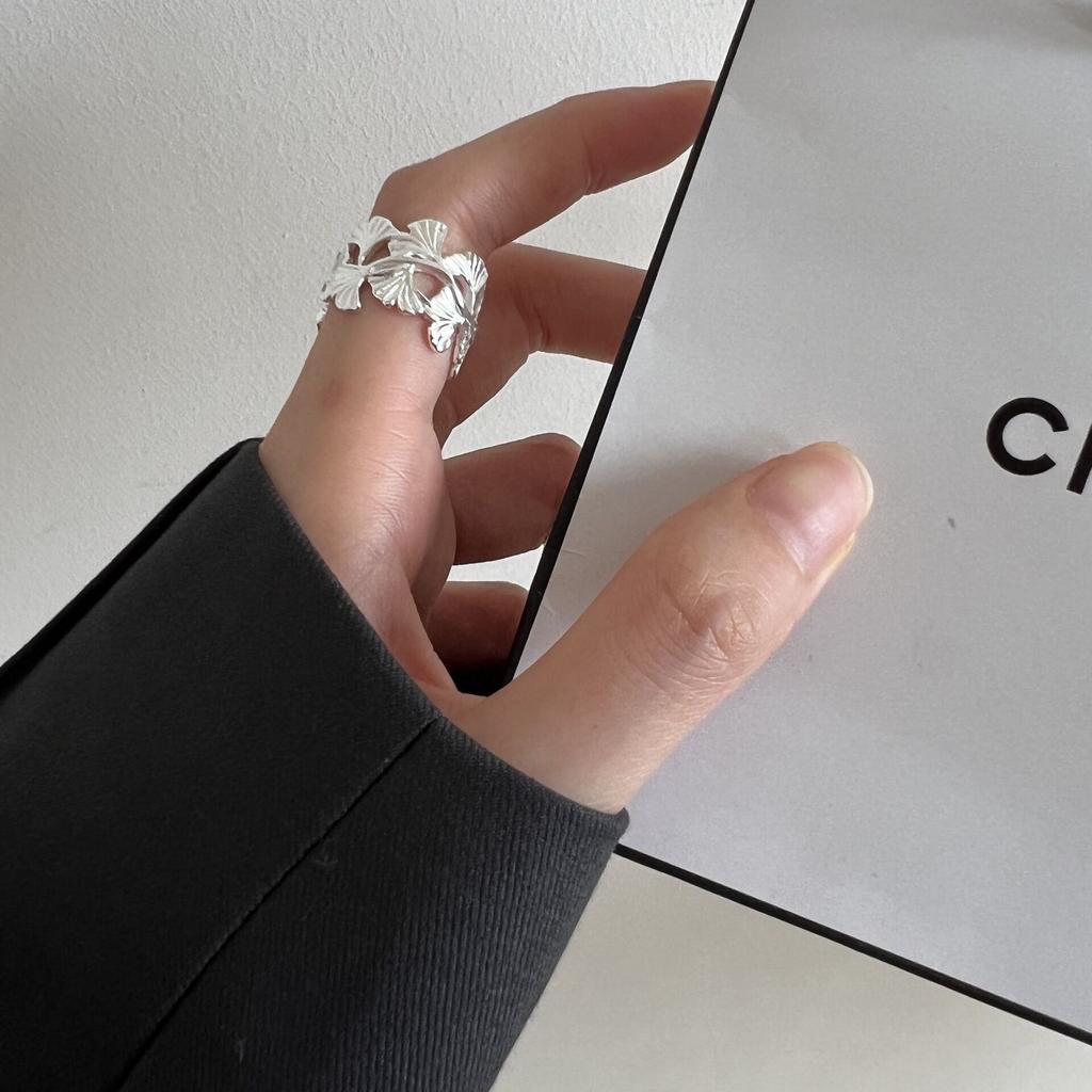 BF CLUB Silver Color Ginkgo biloba Rings For Women Counple Wedding Engagement Silver Women's Vintage Ring Fine Jewelry