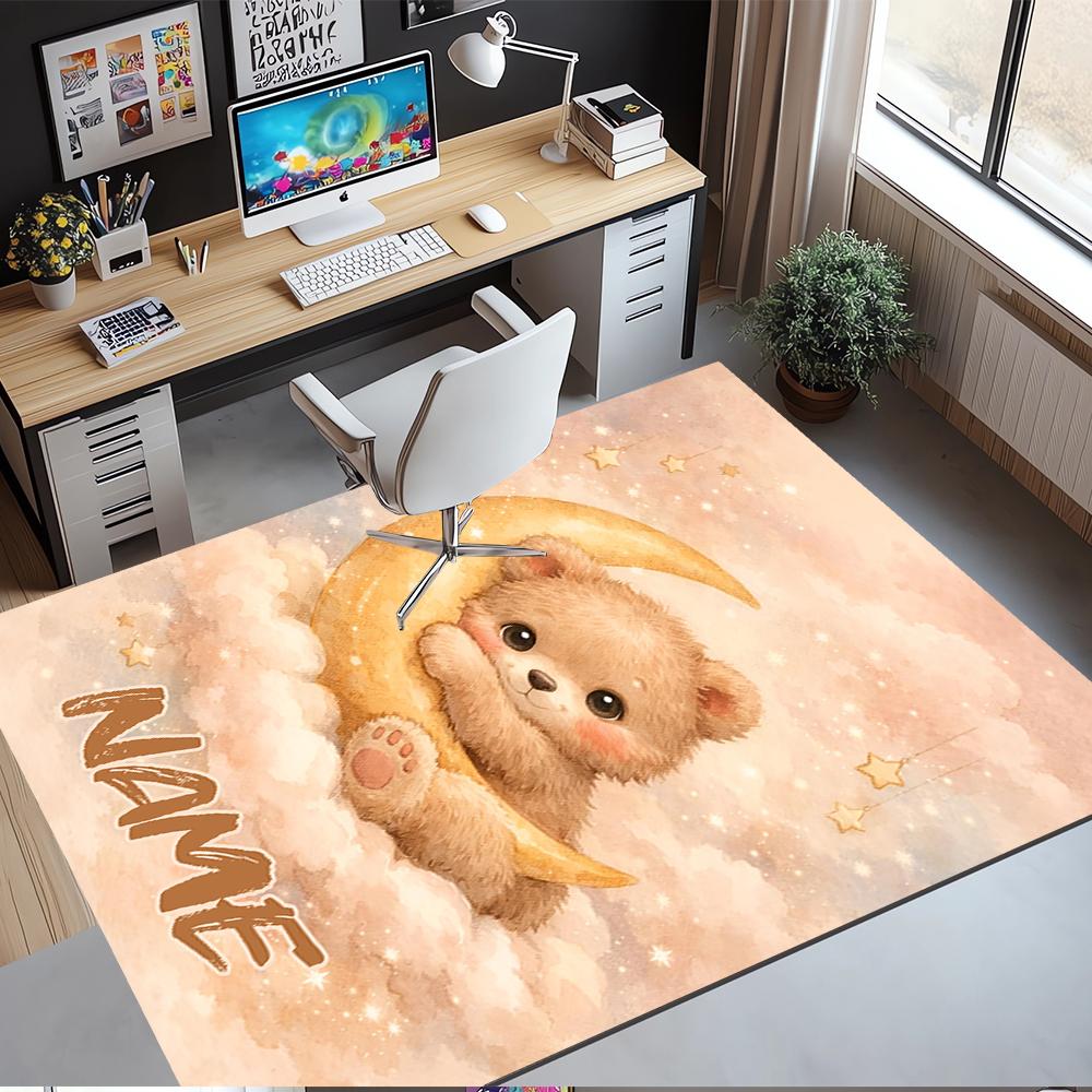 Custom Name Bear Printed Carpet,Rug for Office Chair Living Room Bedroom Kitchen Room Decor Gifts.