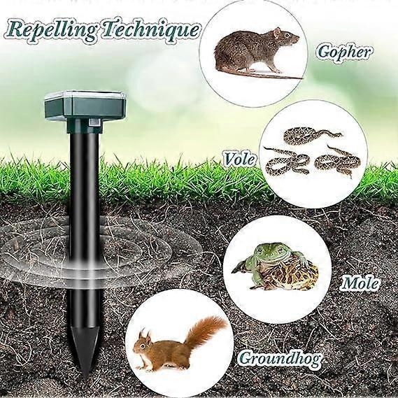 Solar Mole Repellent 4 Pack Easy to use Waterproof Gopher Scarer Ultrasonic Groundhog Repeller Outdoor Rat Deterrent