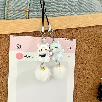 Llavero de Peluche de Gatito de Dibujos Animados Colgante Anti-pérdida para Teléfono Cadena para Teléfono Correa de Cuerda para Teléfono Mujeres Niñas