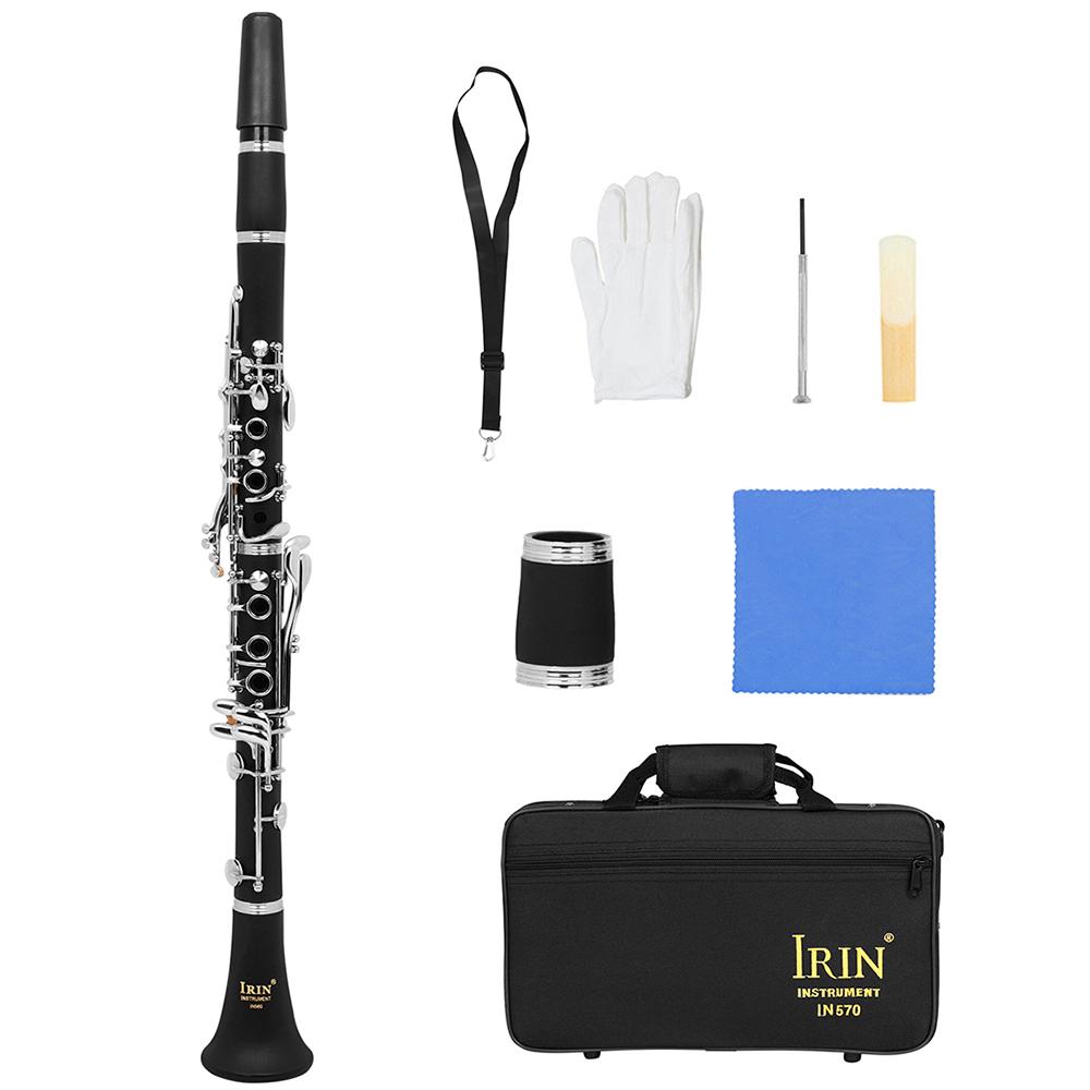 IRIN Bb Flat Clarinet 17 Key Clarinet Woodwind Instrument Bakelite Clarinet with Case Strap Gloves Cleaning Cloth Accessories