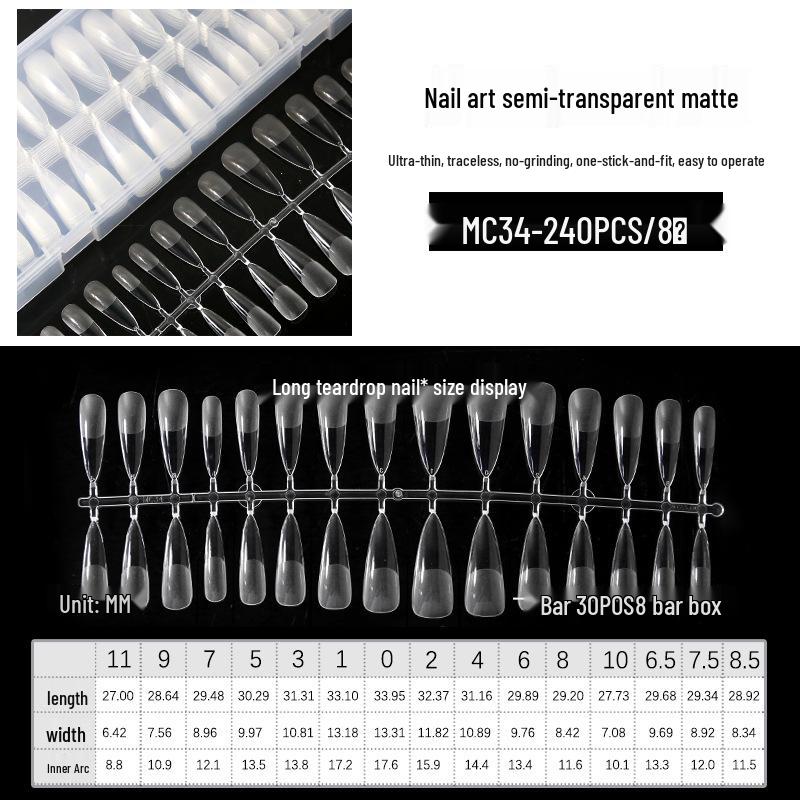 

240 Translucent Matte Long Ballerina Nail Tips - No Trace, No Filing Required, Ultra-Thin Fake Nails