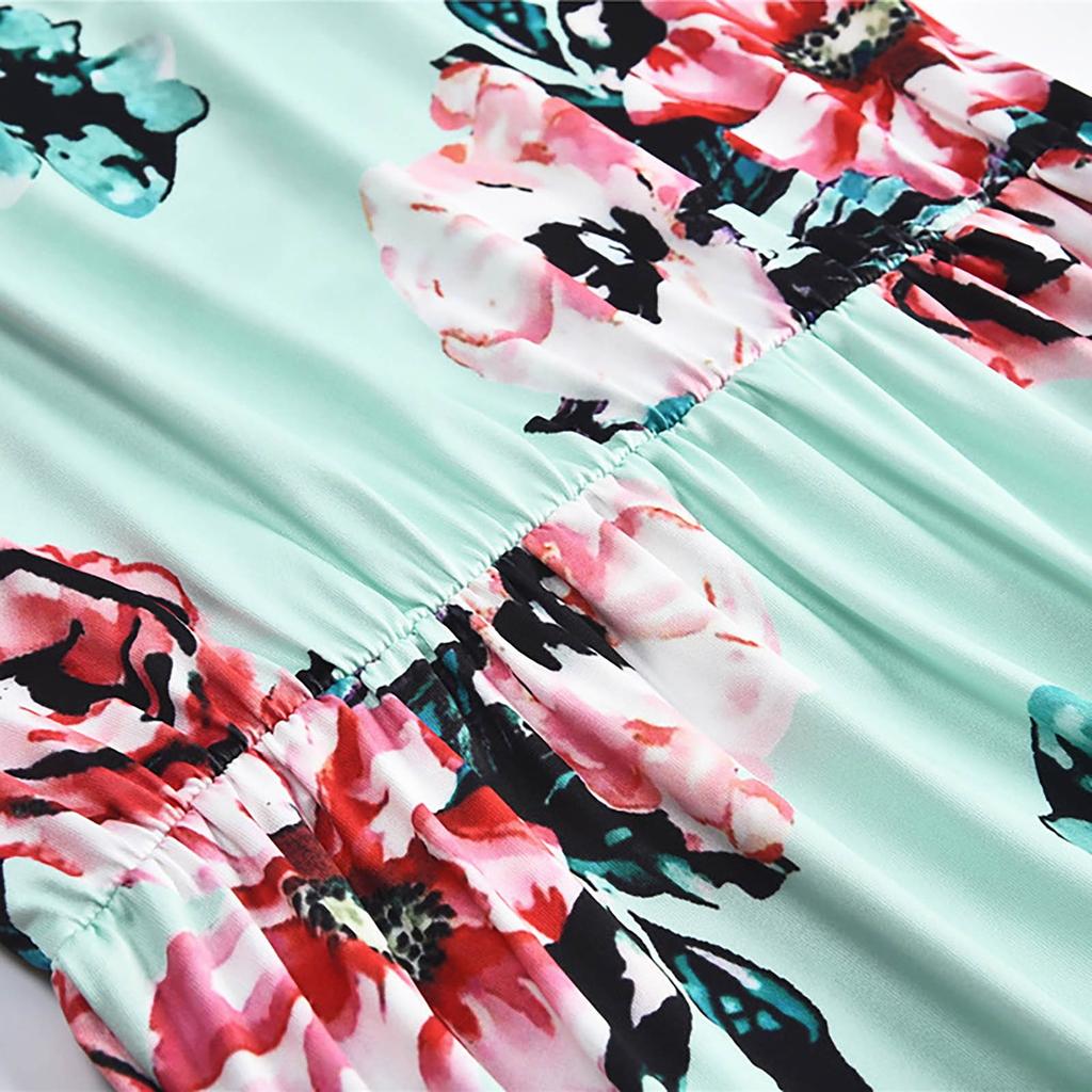 Women's Fashion Summer Crewneck Floral Print Dress